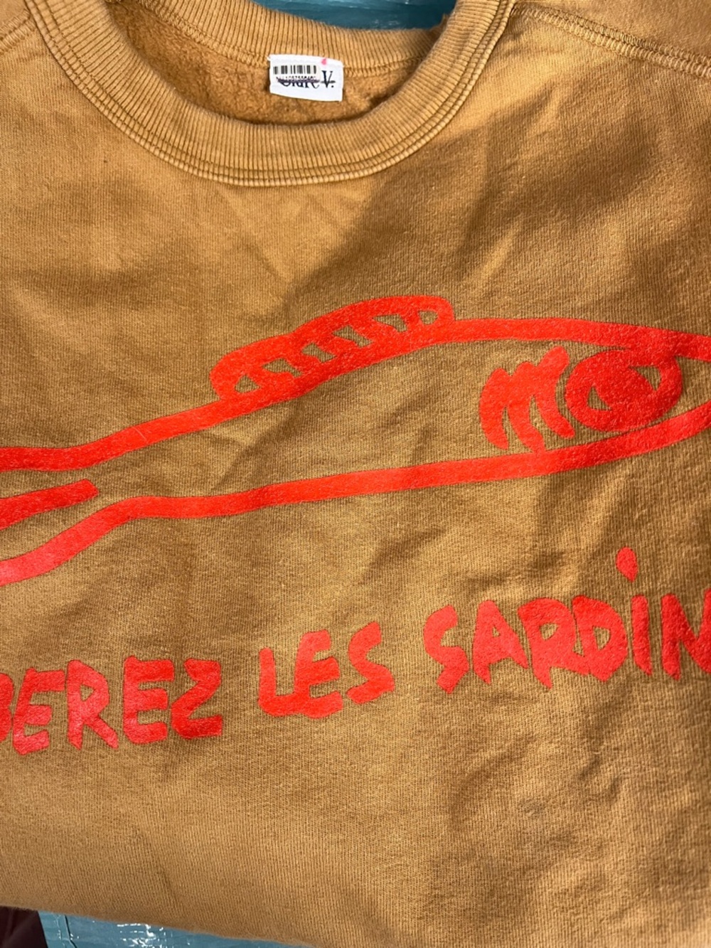 Clare V. Graphic Crewneck Sweatshirt - Liberez Les Sardines Size Small - Picture 6 of 7